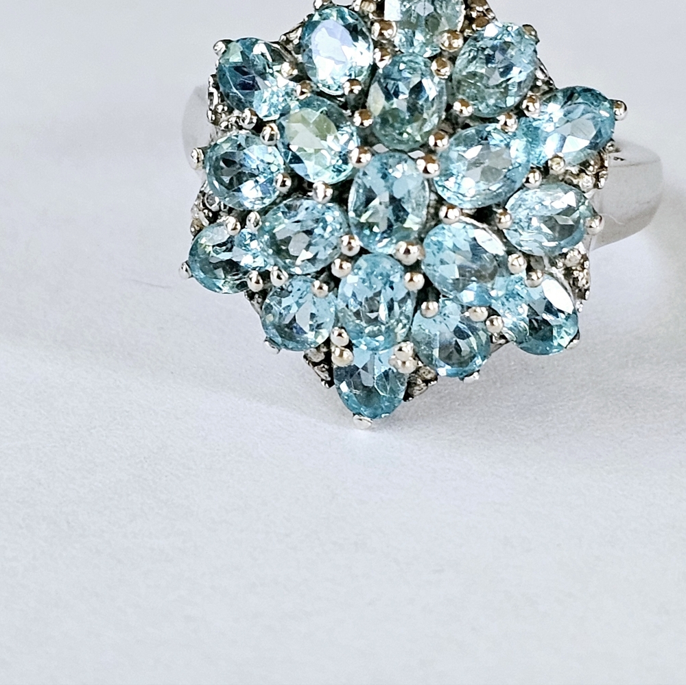 All Natural Paraiba Apatite Cluster Platinum/925 Size 6 - Picture 7 of 17